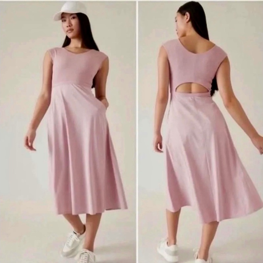 Athleta Blush Pink Midi Dress with Back Cutout